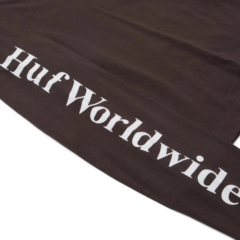 HUF Domestic Crop Tee Brown Long Sleeve 90s Streetwear Ribbed Collar XS NWT - Picture 3 of 10